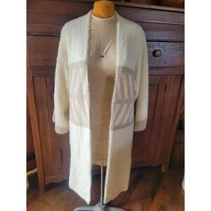 Anthropologie MERZOUGA Ivory Taupe Geometric Long Fuzzy Kimono Cardigan O/S VGUC